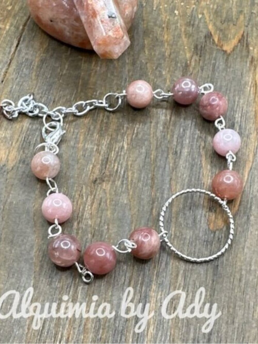 Silver and peach moonstone  Bracelet